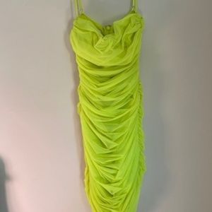 Ruched Bodycon Mini Dress - Lime Green